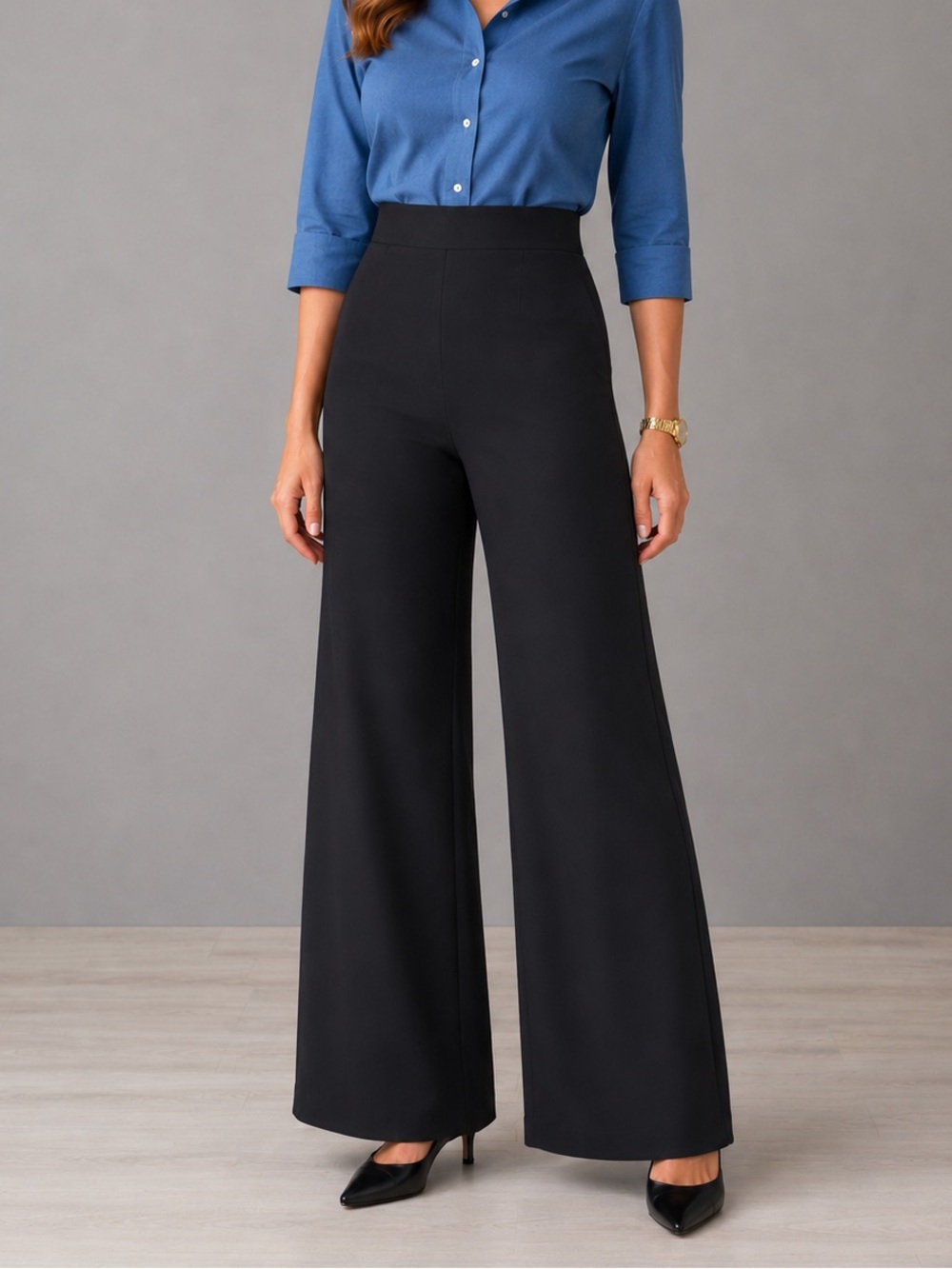 Classic black Wide Leg Black Dress Pants Curvy small 28W business Lagenlook
